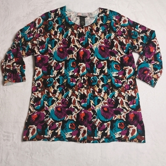 LANE Bryant WOMEN'S Abstract Floral 3/4 Sleeve Button Front Cardigan Size 14/16 - Picture 2 of 10